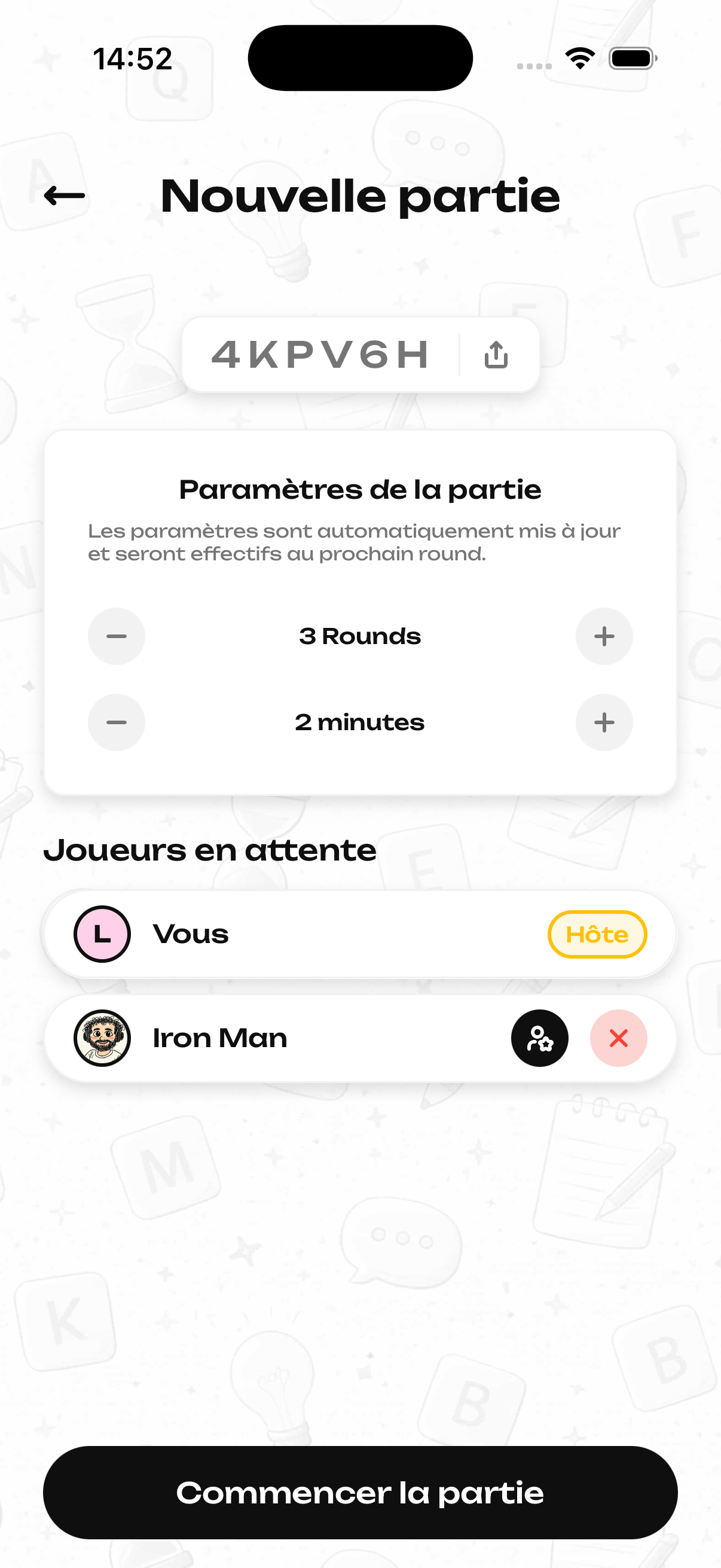 Capture d'écran du Lobby