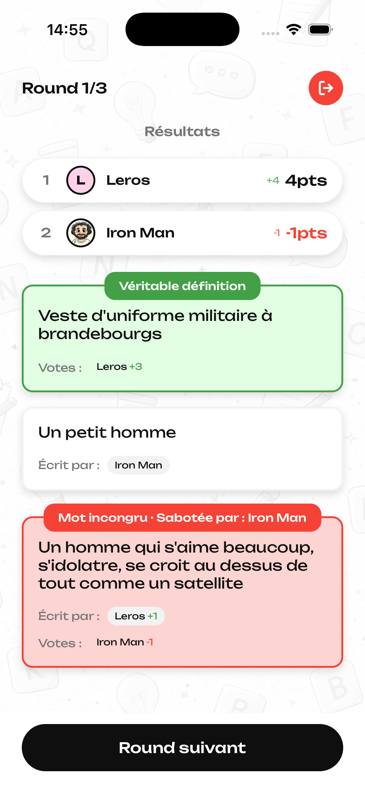 Capture d'écran des résultats